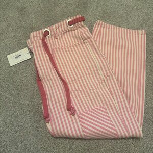 Striped Pink and White Barrel Jeans